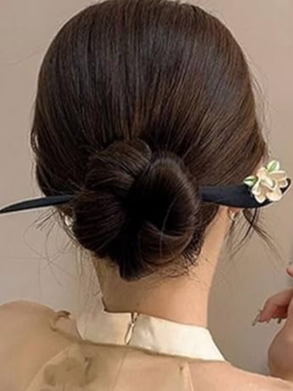 Wooden Black Hair Pin Adorn With Camellia Flower - Women Accessories